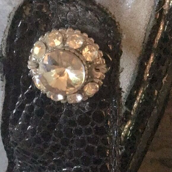 Alegria Black Leather T Strap Diamond Button Slip On Wedge Heel Support Sandals - Picture 12 of 14